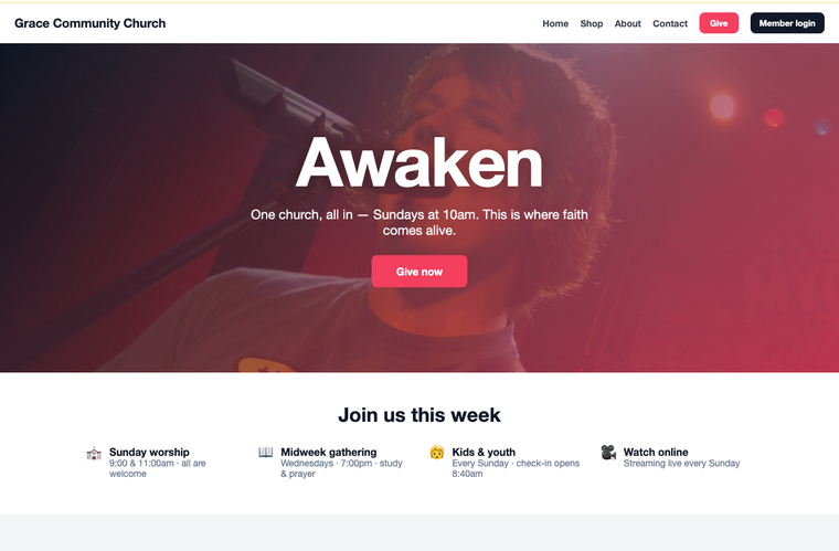 Awaken church website template
